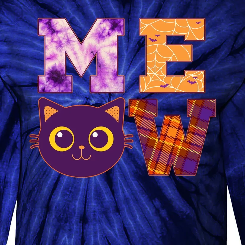 Cute Fall Halloween Cat MEOW Tie-Dye Long Sleeve Shirt