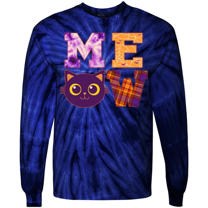 Cute Fall Halloween Cat MEOW Tie-Dye Long Sleeve Shirt