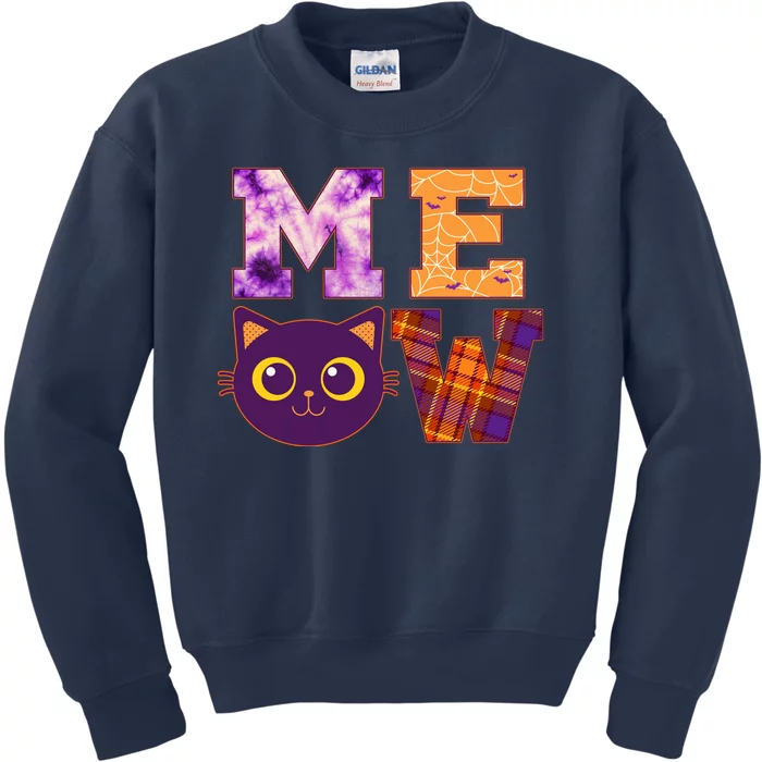 Cute Fall Halloween Cat MEOW Kids Sweatshirt