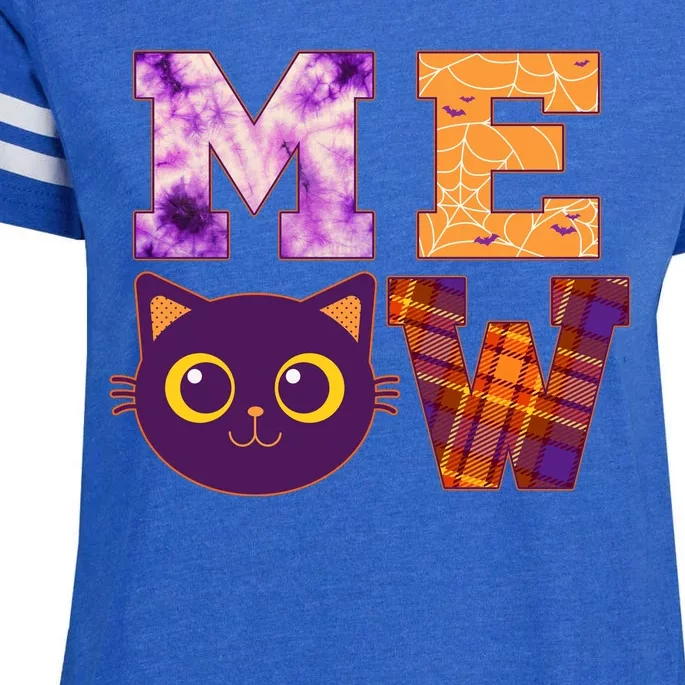 Cute Fall Halloween Cat MEOW Enza Ladies Jersey Football T-Shirt