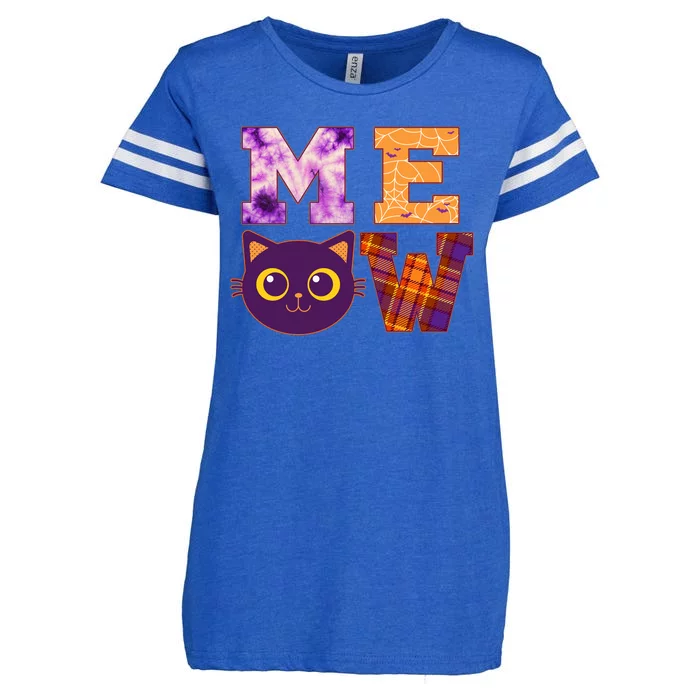 Cute Fall Halloween Cat MEOW Enza Ladies Jersey Football T-Shirt