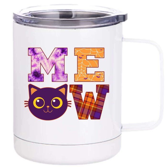 Cute Fall Halloween Cat MEOW Front & Back 12oz Stainless Steel Tumbler Cup