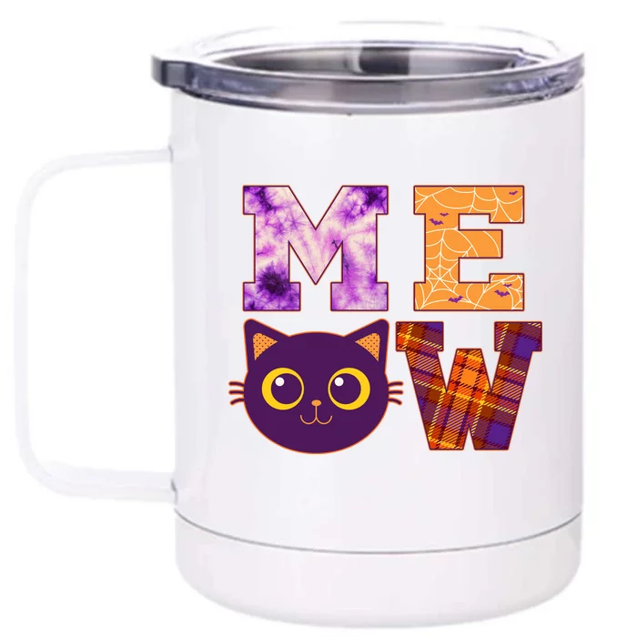 Cute Fall Halloween Cat MEOW Front & Back 12oz Stainless Steel Tumbler Cup