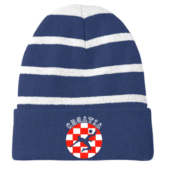 Croatia Flag Hrvatska Soccer Team Croatian Football Hrvatska Striped Beanie with Solid Band