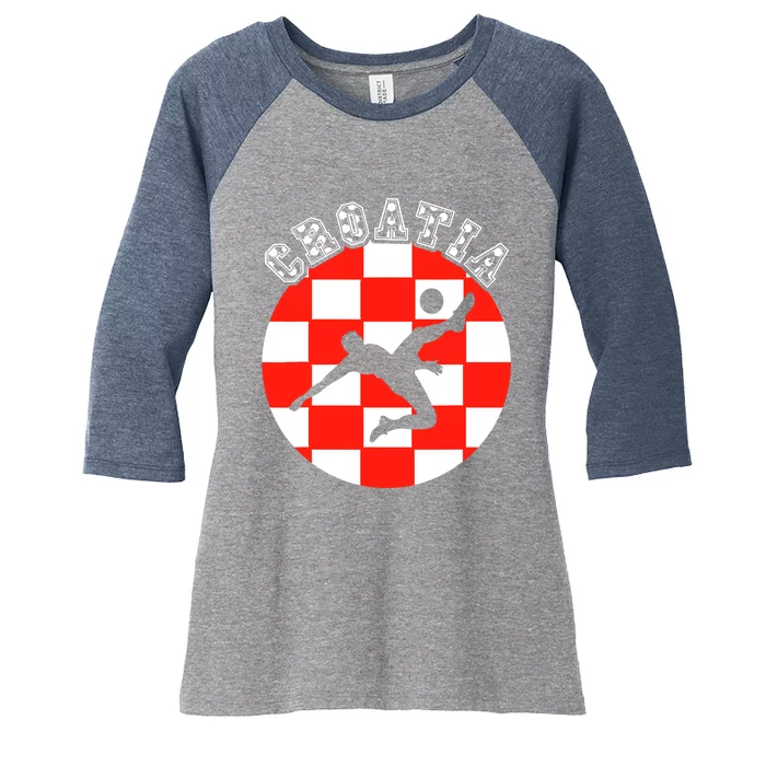 Croatia Flag Hrvatska Soccer Team Croatian Football Hrvatska Women's Tri-Blend 3/4-Sleeve Raglan Shirt