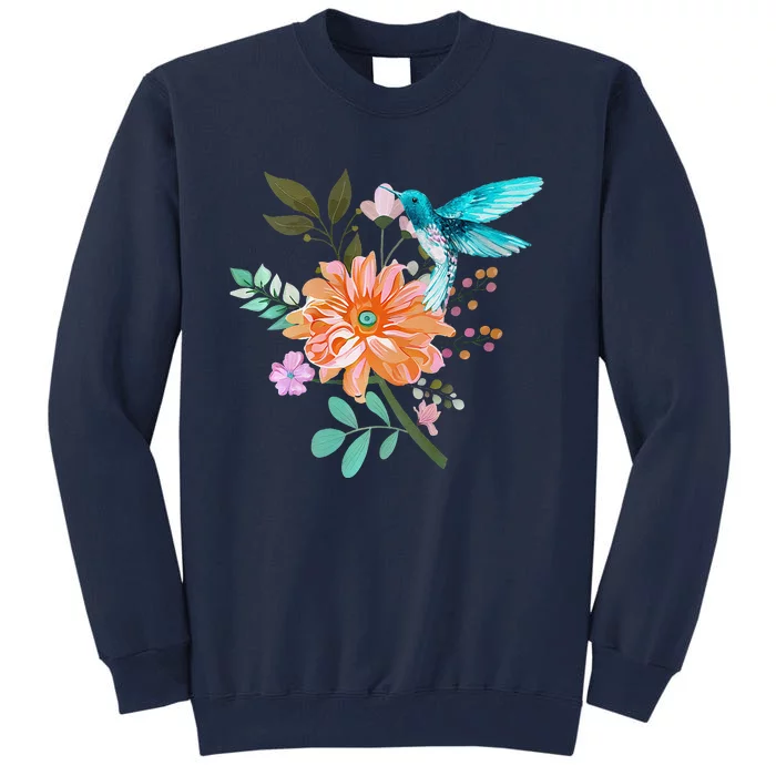 Colorful Flowers Hummingbird Tall Sweatshirt