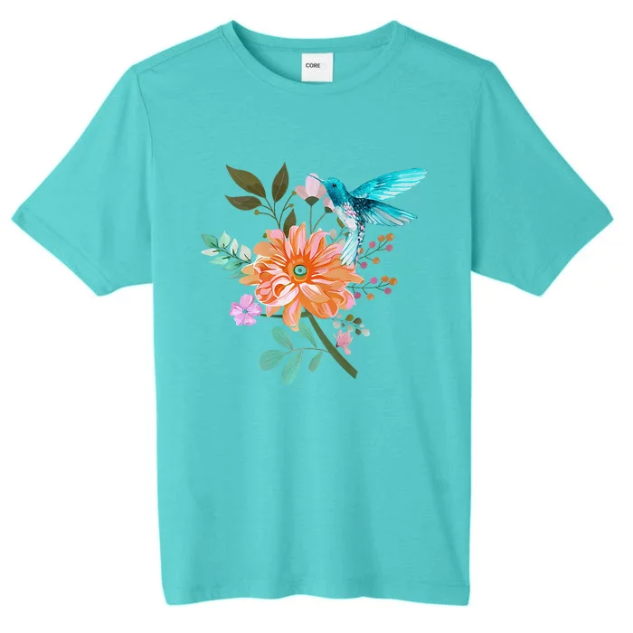 Colorful Flowers Hummingbird ChromaSoft Performance T-Shirt