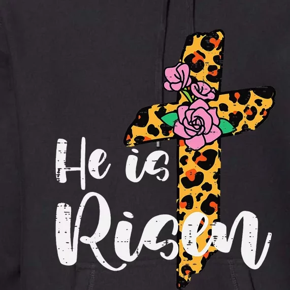 Cross Flower He Is Risen Christ Easter Jesus Religious Premium Hoodie