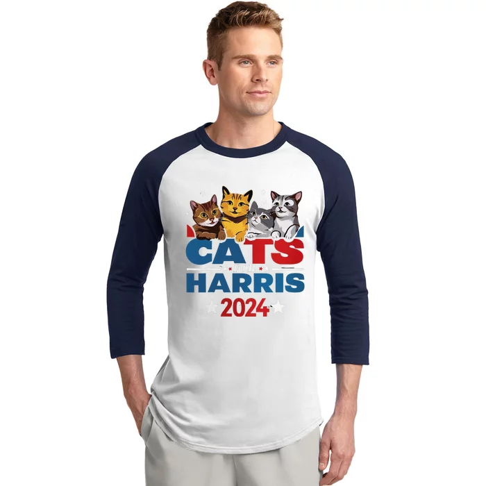 Cats For Harris 2024 Kamala Harris For President 2024 Baseball Sleeve Shirt