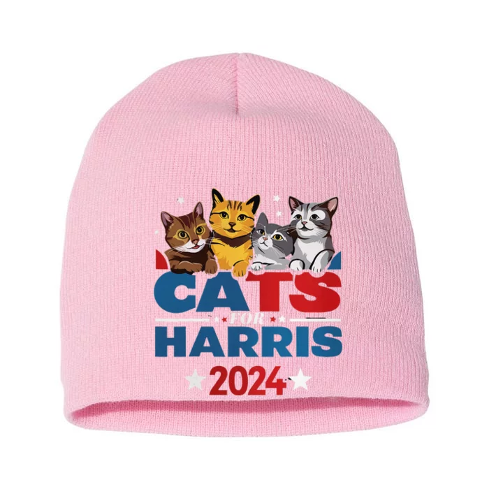 Cats For Harris 2024 Kamala Harris For President 2024 Short Acrylic Beanie