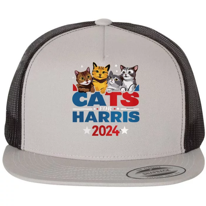 Cats For Harris 2024 Kamala Harris For President 2024 Flat Bill Trucker Hat