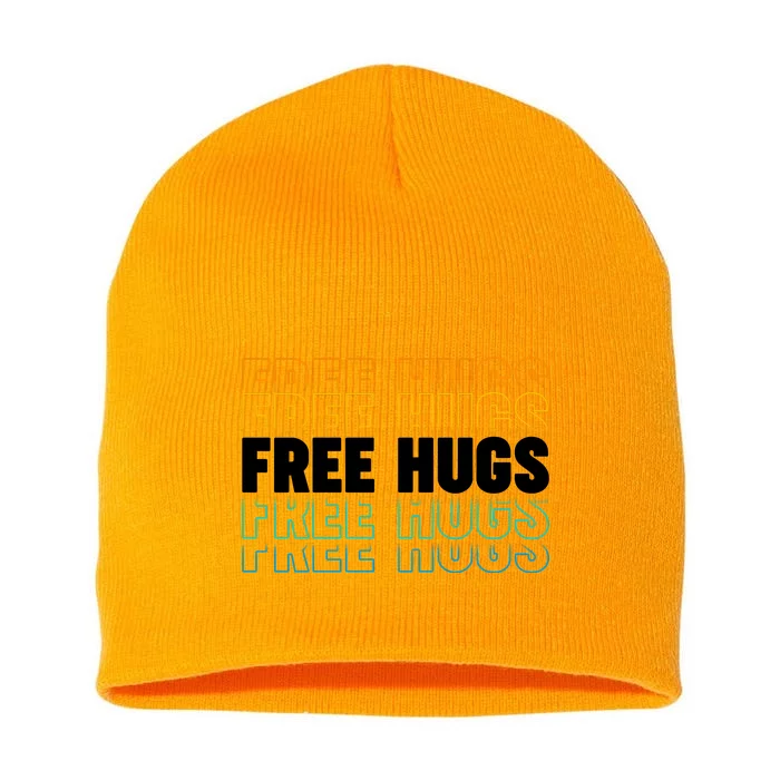 Colorful Free Hugs Pattern Short Acrylic Beanie