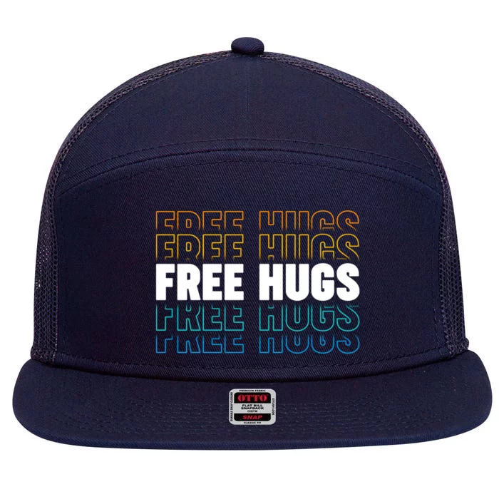 Colorful Free Hugs Pattern 7 Panel Mesh Trucker Snapback Hat