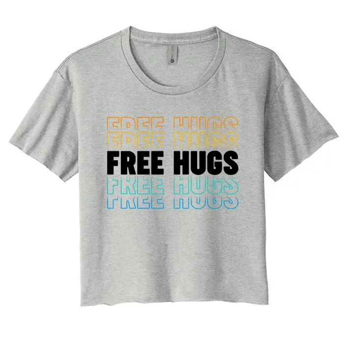 Colorful Free Hugs Pattern Women's Crop Top Tee