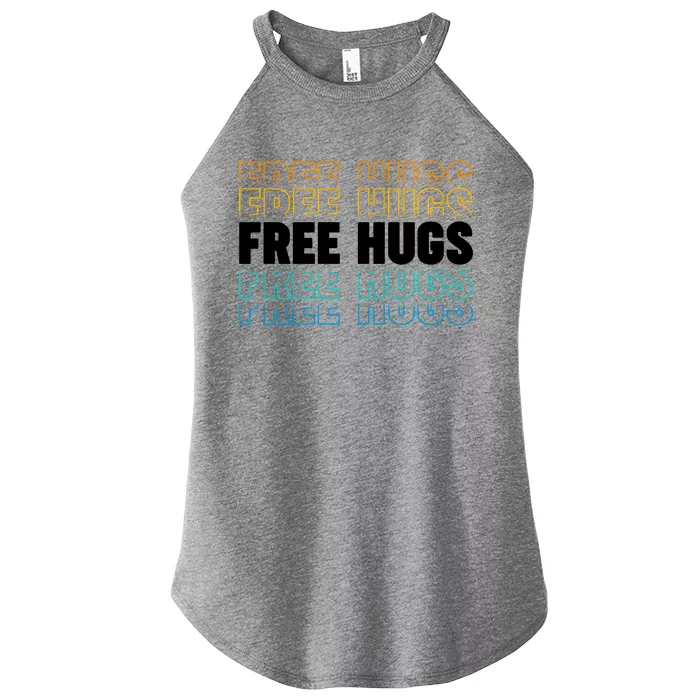 Colorful Free Hugs Pattern Women’s Perfect Tri Rocker Tank