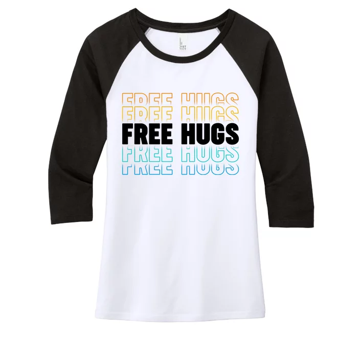 Colorful Free Hugs Pattern Women's Tri-Blend 3/4-Sleeve Raglan Shirt