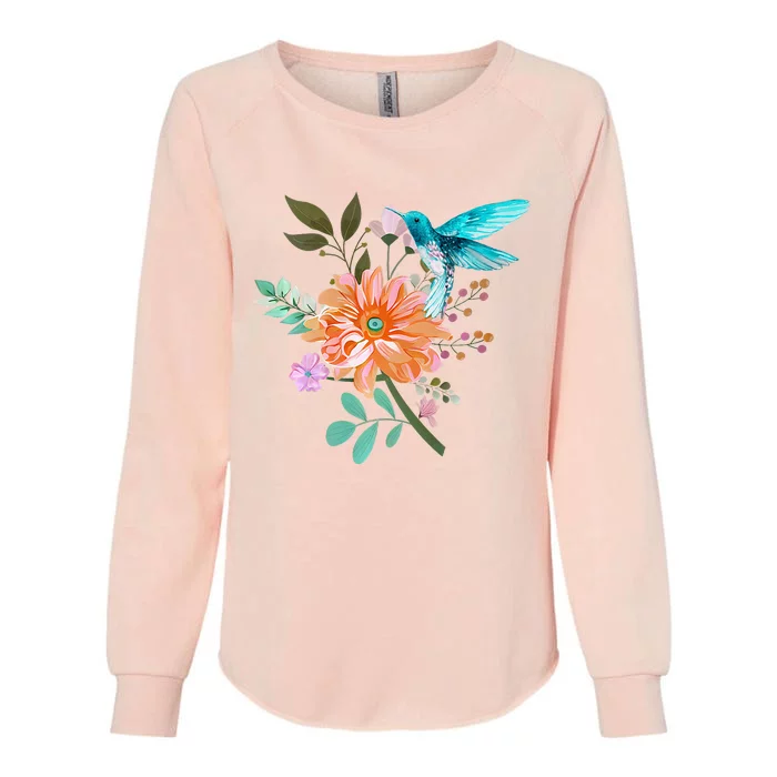 Colorful Flowers Hummingbird Graphic Design Premium Womens California Wash Sweatshirt