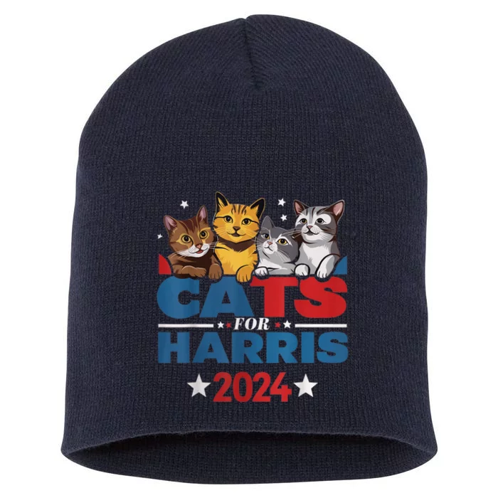 Cats For Harris 2024 Kamala Harris For President 2024 Short Acrylic Beanie