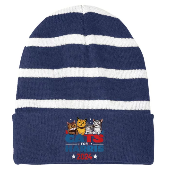 Cats For Harris 2024 Kamala Harris For President 2024 Striped Beanie with Solid Band