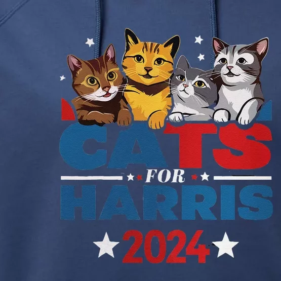 Cats For Harris 2024 Kamala Harris For President 2024 Performance Fleece Hoodie