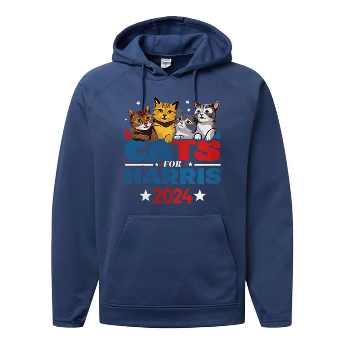 Cats For Harris 2024 Kamala Harris For President 2024 Performance Fleece Hoodie