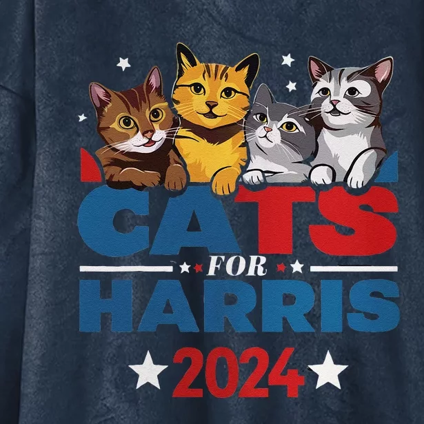 Cats For Harris 2024 Kamala Harris For President 2024 Hooded Wearable Blanket