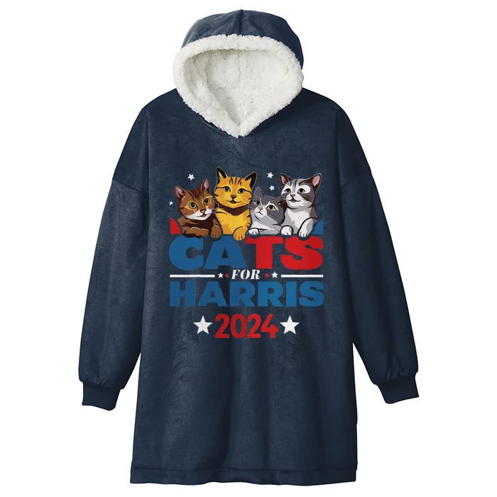 Cats For Harris 2024 Kamala Harris For President 2024 Hooded Wearable Blanket