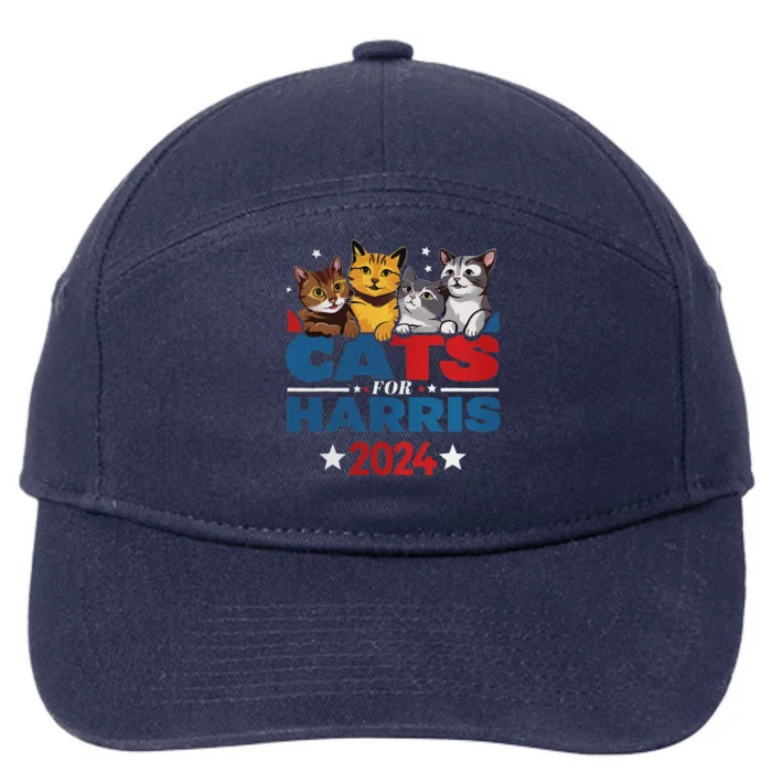 Cats For Harris 2024 Kamala Harris For President 2024 7-Panel Snapback Hat