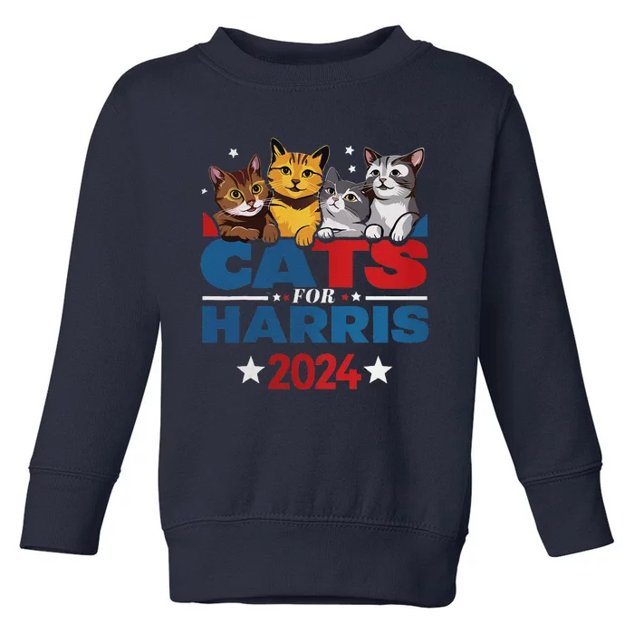 Cats For Harris 2024 Kamala Harris For President 2024 Toddler Sweatshirt