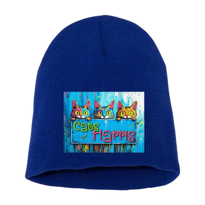 Cats For Harris Vibrant Kitten Campaign Support Art Short Acrylic Beanie