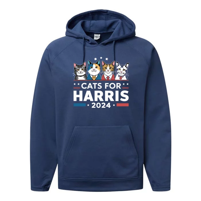 Cats For Harris 2024 Cute Patriotic Cats Gift Performance Fleece Hoodie