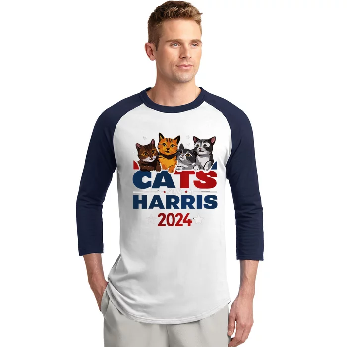 Cats For Harris 2024 Kamala Harris For President 2024 Baseball Sleeve Shirt