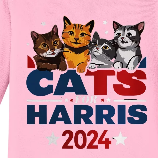 Cats For Harris 2024 Kamala Harris For President 2024 Baby Long Sleeve Bodysuit