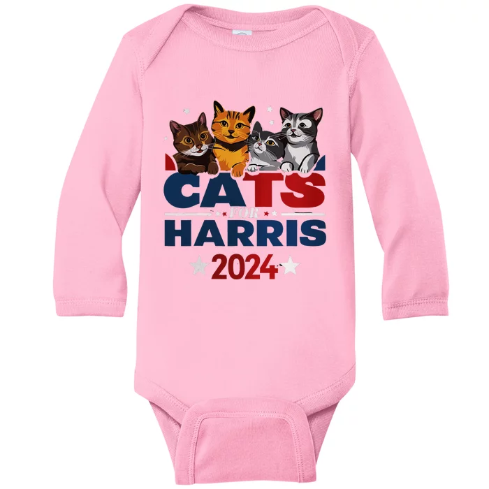 Cats For Harris 2024 Kamala Harris For President 2024 Baby Long Sleeve Bodysuit