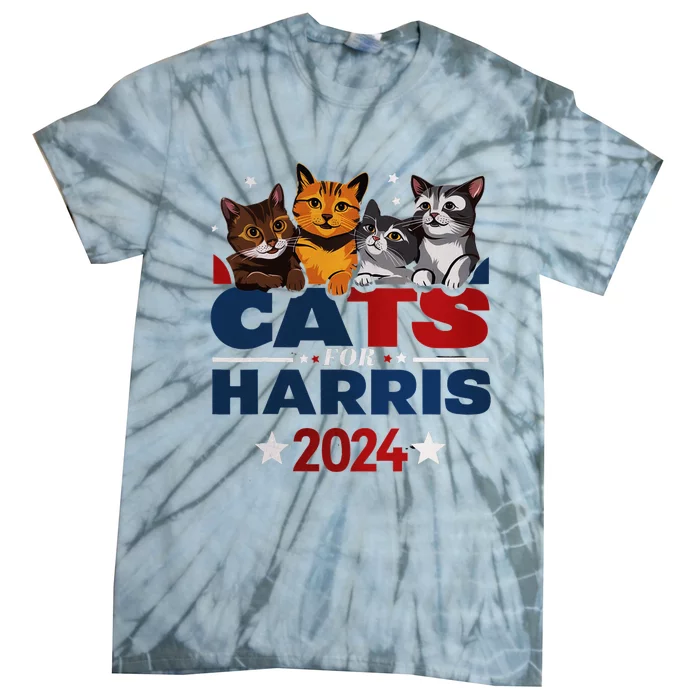 Cats For Harris 2024 Kamala Harris For President 2024 Tie-Dye T-Shirt