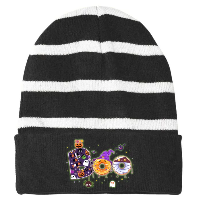 Cute Funny Halloween Boo Donuts Striped Beanie with Solid Band