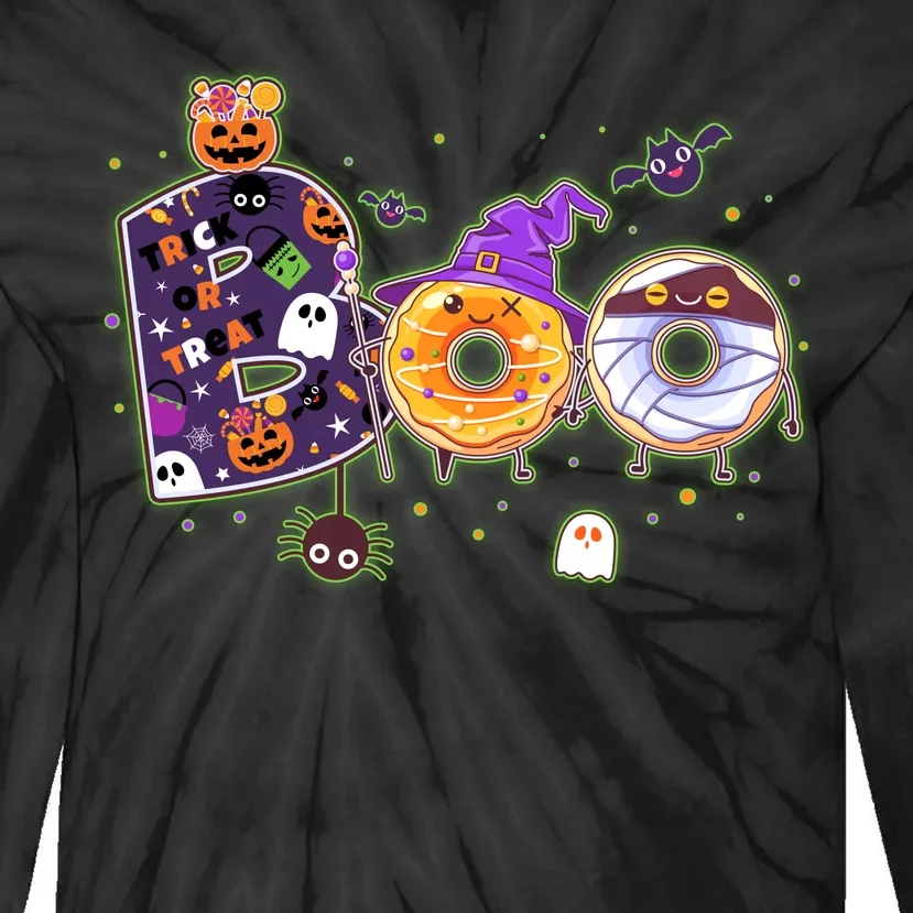 Cute Funny Halloween Boo Donuts Tie-Dye Long Sleeve Shirt