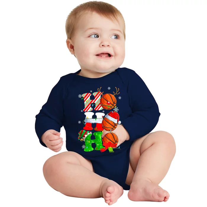 Christmas Funny Ho Ho Ho Basketball Pajama Santa Lover T Baby Long Sleeve Bodysuit