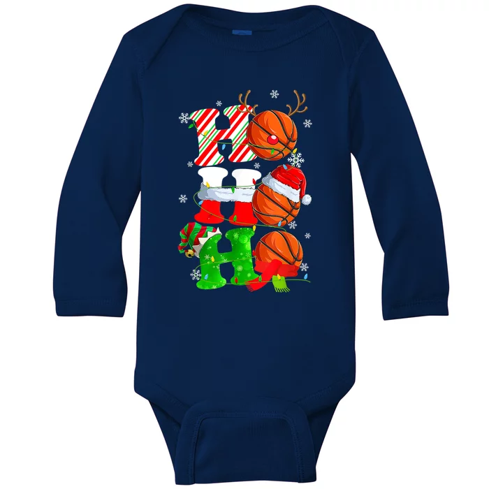 Christmas Funny Ho Ho Ho Basketball Pajama Santa Lover T Baby Long Sleeve Bodysuit