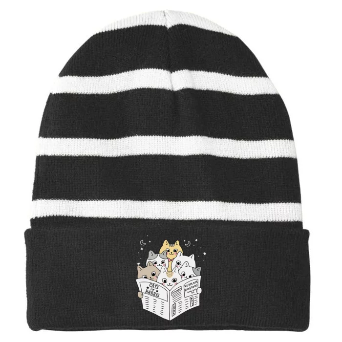 Cats For Harris 2024 Kamala Harris For President 2024 Striped Beanie with Solid Band