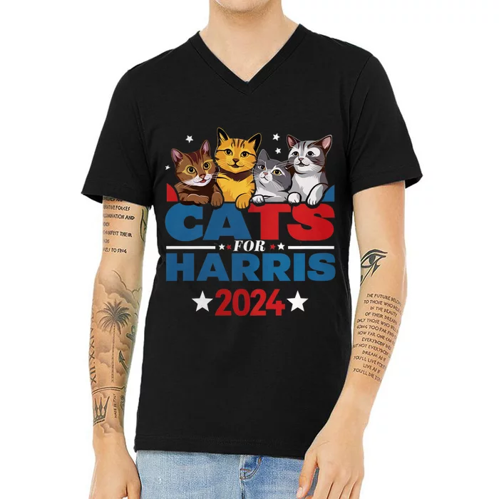 Cats For Harris 2024 Kamala Harris For President 2024 V-Neck T-Shirt