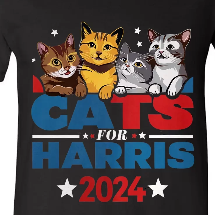 Cats For Harris 2024 Kamala Harris For President 2024 V-Neck T-Shirt