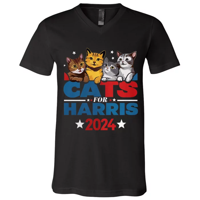 Cats For Harris 2024 Kamala Harris For President 2024 V-Neck T-Shirt