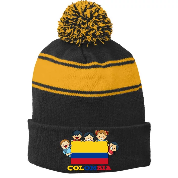 Colombia Flag Hispanic Heritage Month Colombian Stripe Pom Pom Beanie