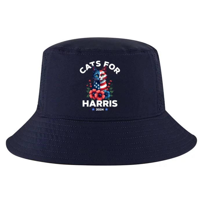 Cats For Harris American Flag President 2024 Gift Cool Comfort Performance Bucket Hat