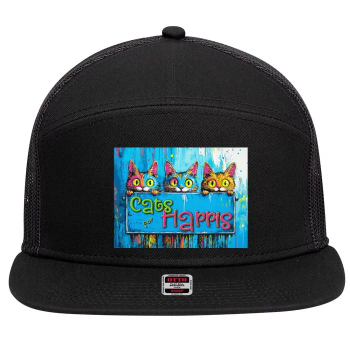 Cats For Harris Vibrant Kitten Campaign Support 7 Panel Mesh Trucker Snapback Hat