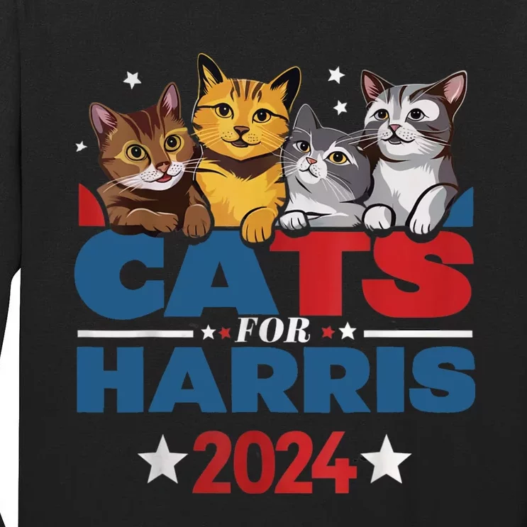 Cats For Harris 2024 Kamala Harris For President 2024 Tall Long Sleeve T-Shirt