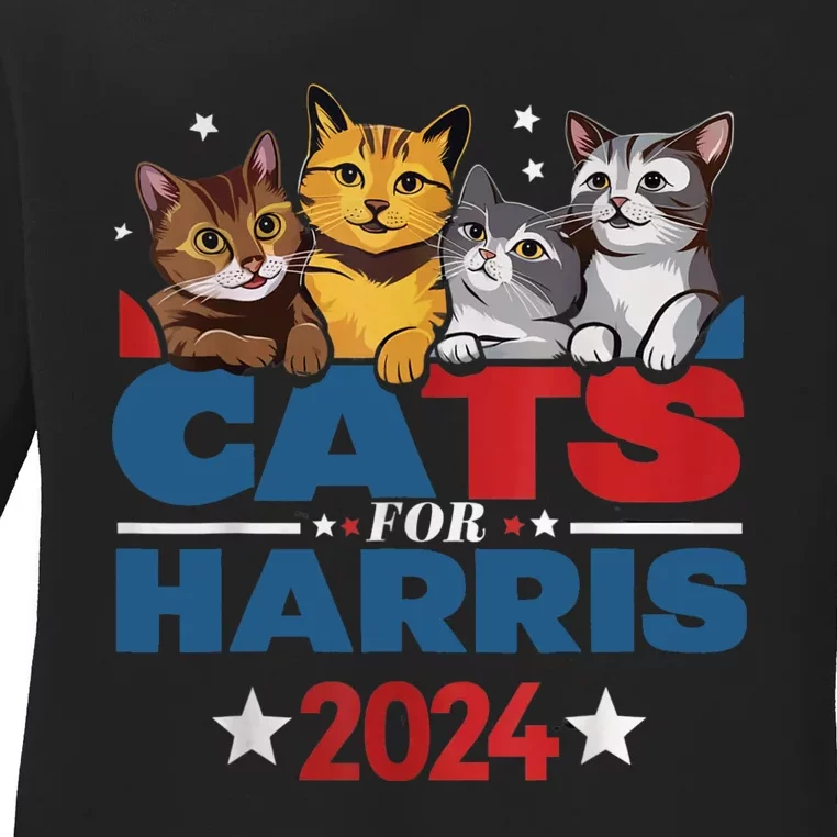 Cats For Harris 2024 Kamala Harris For President 2024 Ladies Long Sleeve Shirt