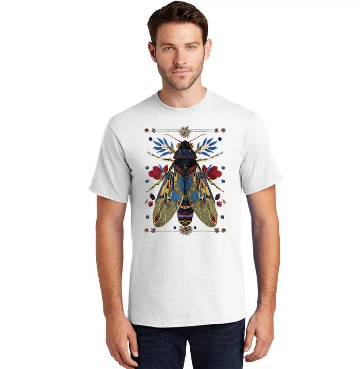 Cicada Flowers Insect Bug Vintage Tattoo Artist Entomology Tall T-Shirt