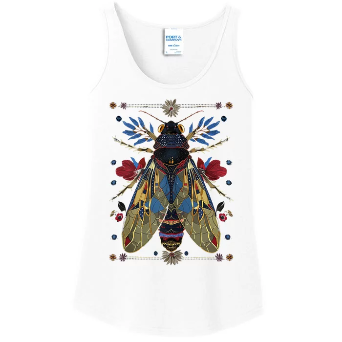 Cicada Flowers Insect Bug Vintage Tattoo Artist Entomology Ladies Essential Tank